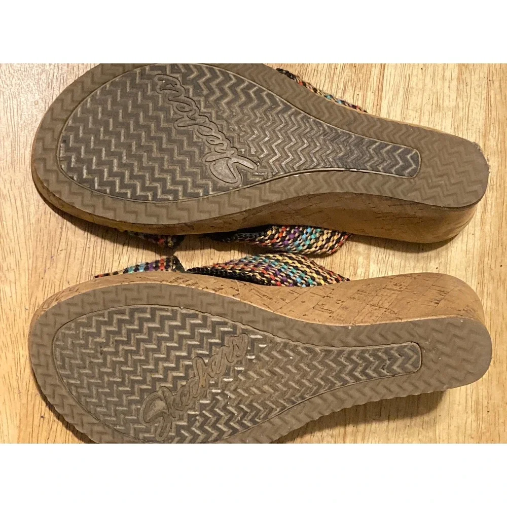 Skechers Luxe Foam‎ Multi Color Woven Wedge Sandals Womens 6 SN 38554 MLT Boho